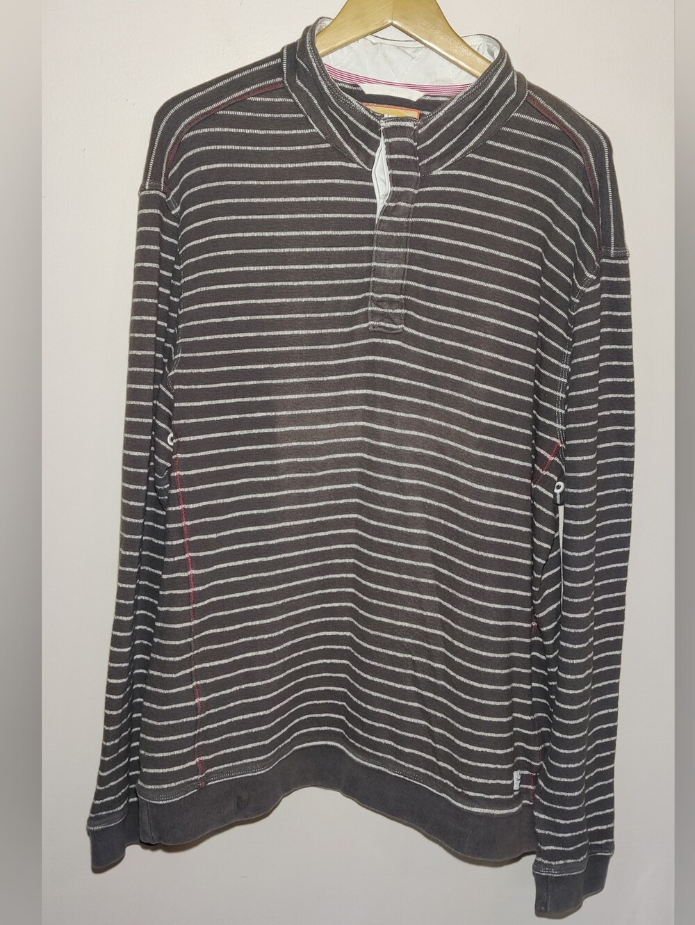 Tommy Bahama Relax Mens XL Striped 1/4 Snap Heavy Sweater Gray Long Sleeve